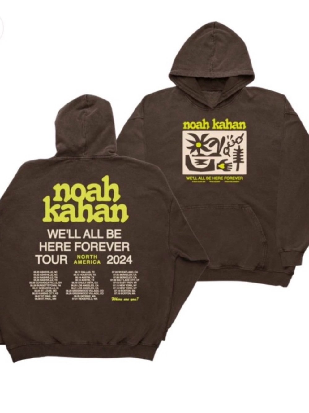 Noah Kahan 2024 "We'll All Be Here Forever" Brown Tour Hoodie XL